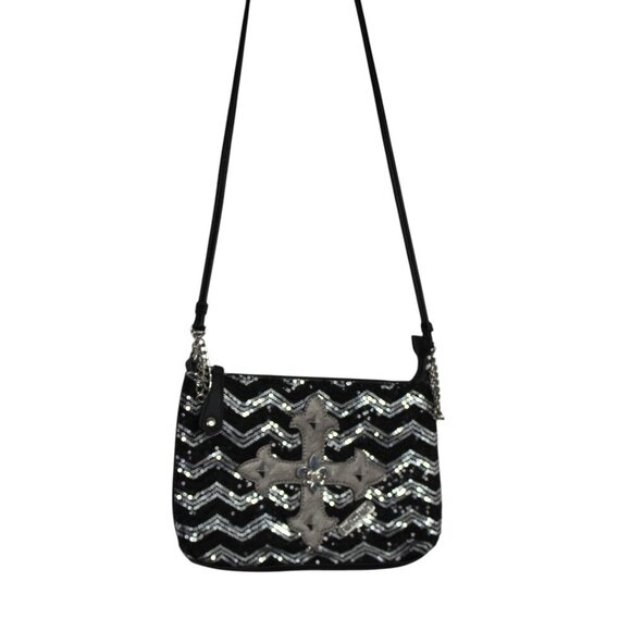 Miss Me Black Silver Leather Crossbody Y2K Purse - Picture 1 of 9